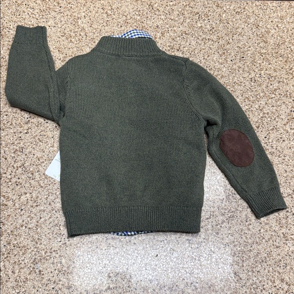 Starting Out Boy’s Quarter Zip Sweater with Brown Elbow Patches & Check Shirt - Picture 4 of 10